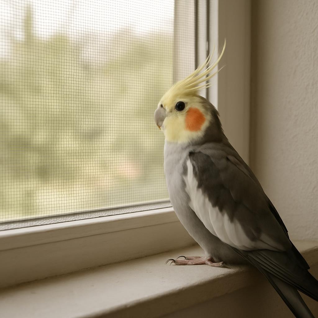 ambiente protegido contra fuga de ave ringneck calopsita